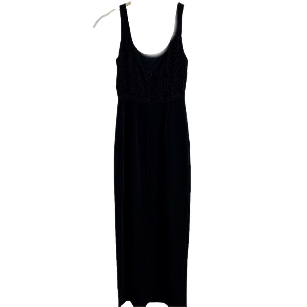 JS Collections Evening Dress Size 8 Black Sleeveless Lace Bodice Front Slit - Picture 5 of 7